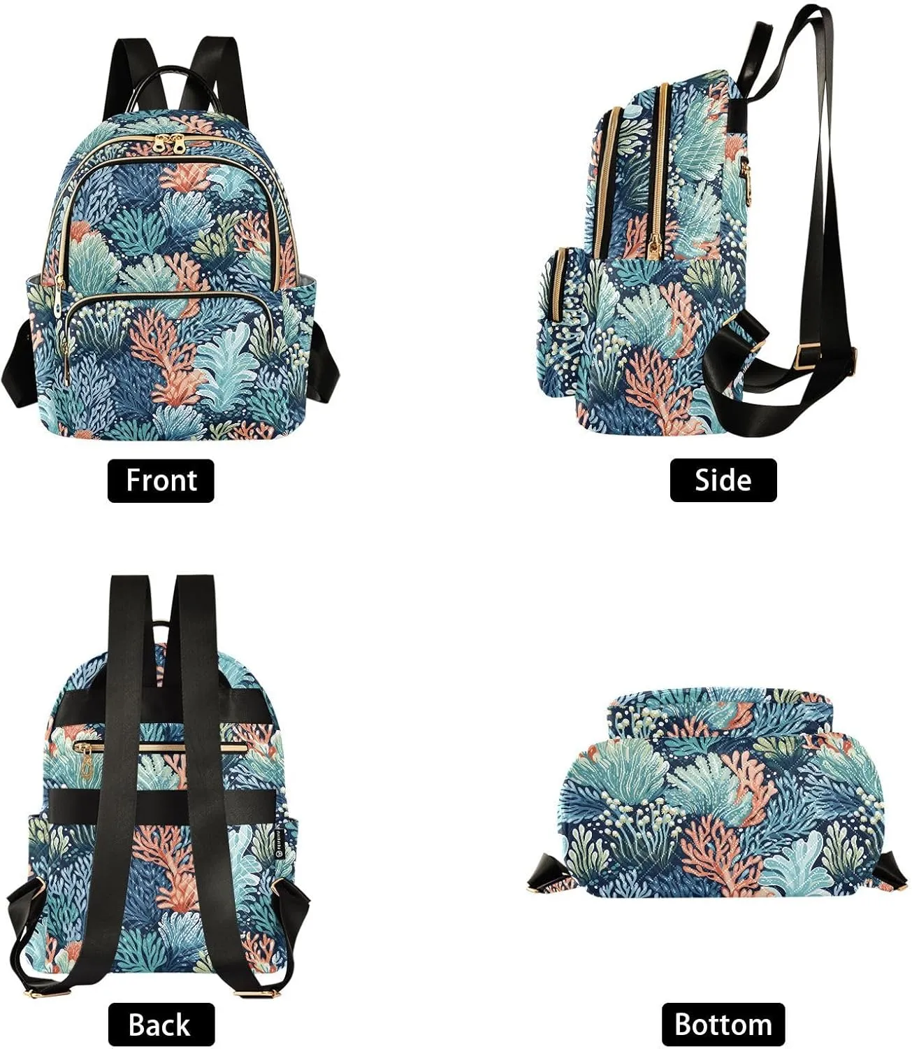VIGTRO Women Fashion Backpack Quilted Mini Purse Ocean Underwater Coral Reef, Lightweight Travel Casual Shoulder Backpack with Adjustable Straps Size M