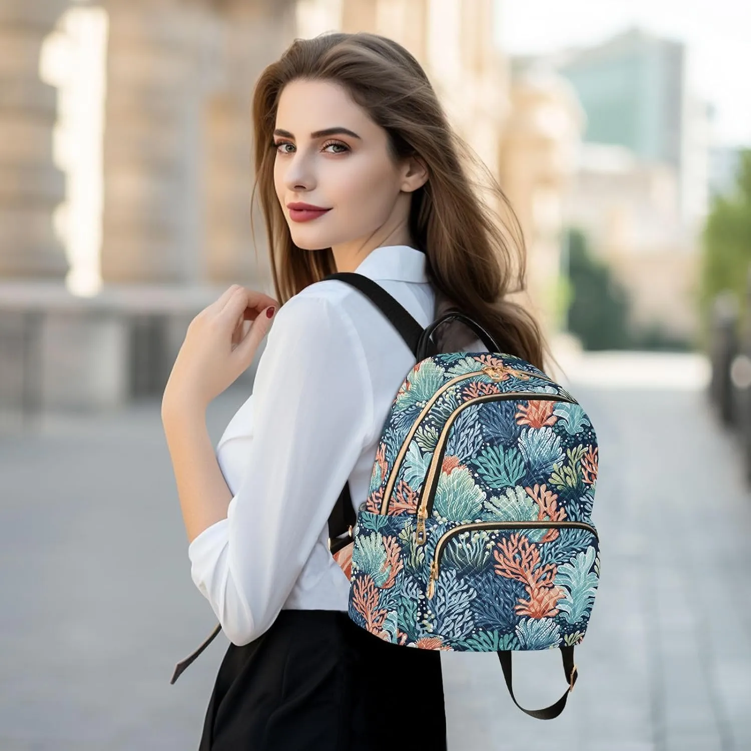 VIGTRO Women Fashion Backpack Quilted Mini Purse Ocean Underwater Coral Reef, Lightweight Travel Casual Shoulder Backpack with Adjustable Straps Size M