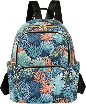 VIGTRO Women Fashion Backpack Quilted Mini Purse Ocean Underwater Coral Reef, Lightweight Travel Casual Shoulder Backpack with Adjustable Straps Size M