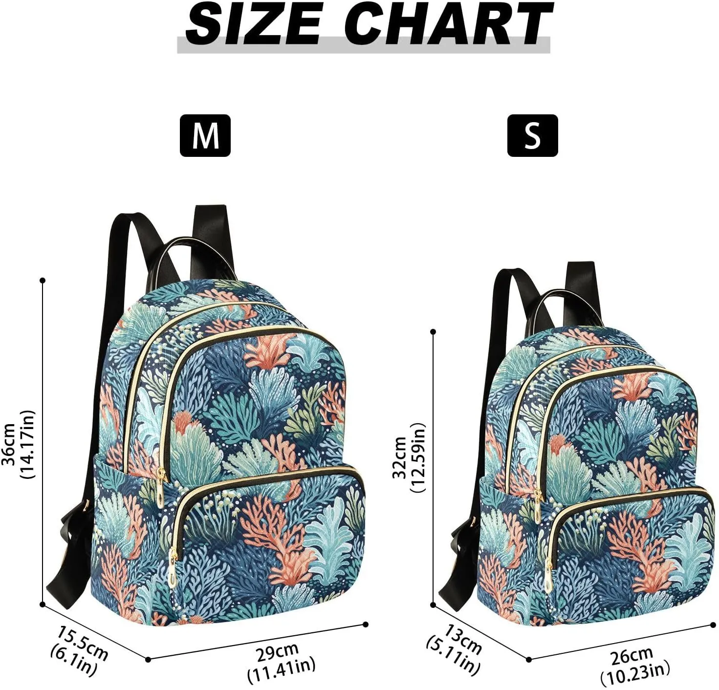 VIGTRO Women Fashion Backpack Quilted Mini Purse Ocean Underwater Coral Reef, Lightweight Travel Casual Shoulder Backpack with Adjustable Straps Size M