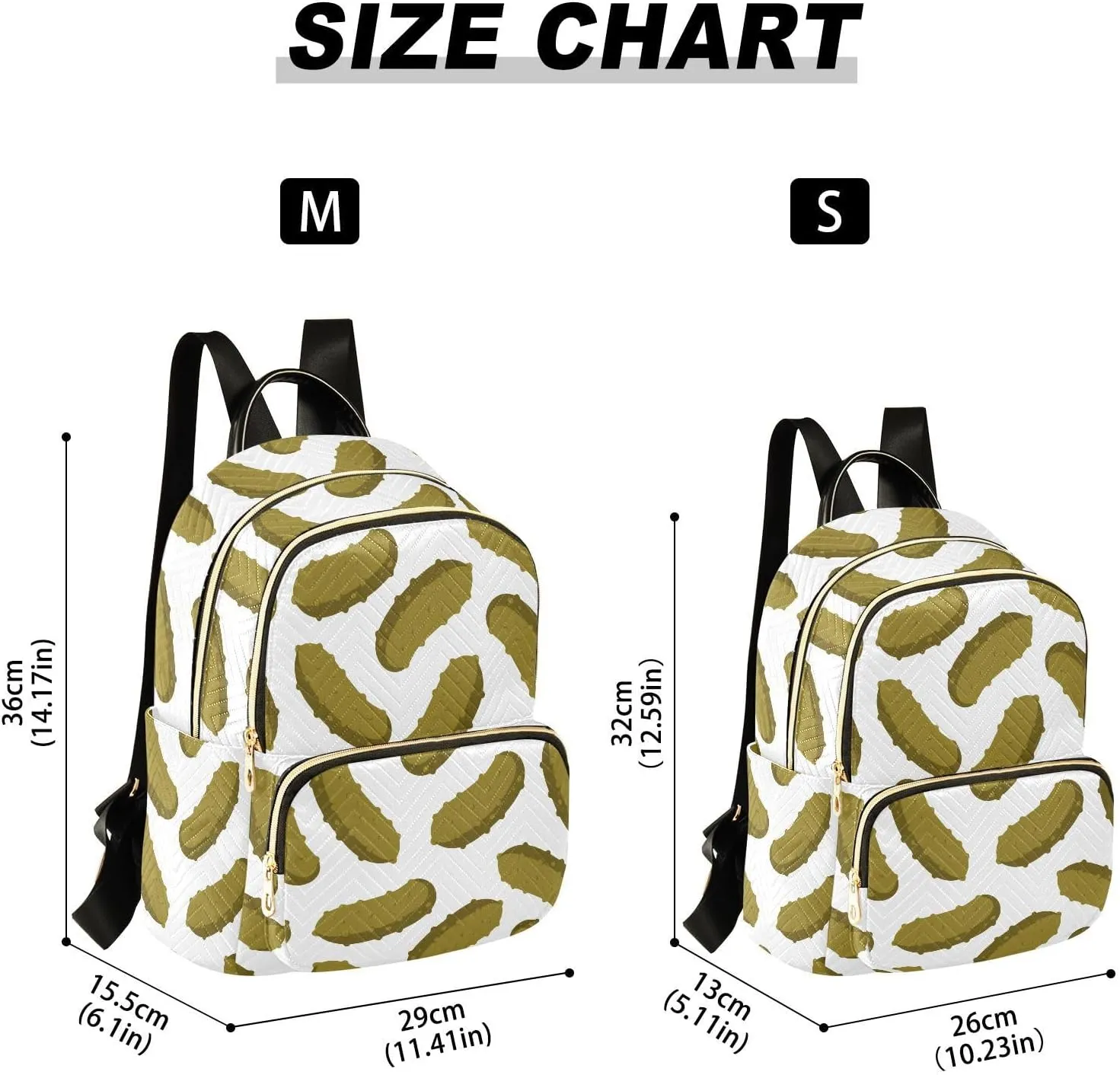 VIGTRO Women Fashion Backpack Quilted Mini Purse Yummy Pickle Cucumber, Lightweight Travel Casual Shoulder Backpack with Adjustable Straps Size S