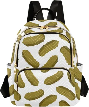 VIGTRO Women Fashion Backpack Quilted Mini Purse Yummy Pickle Cucumber, Lightweight Travel Casual Shoulder Backpack with Adjustable Straps Size S