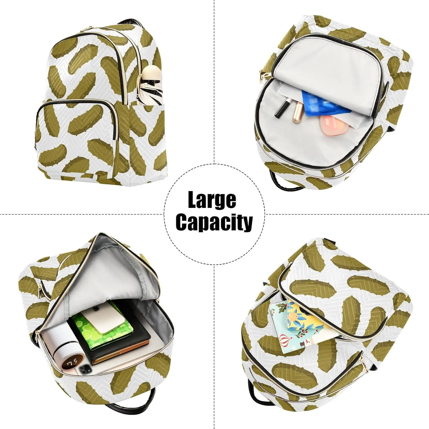 VIGTRO Women Fashion Backpack Quilted Mini Purse Yummy Pickle Cucumber, Lightweight Travel Casual Shoulder Backpack with Adjustable Straps Size S