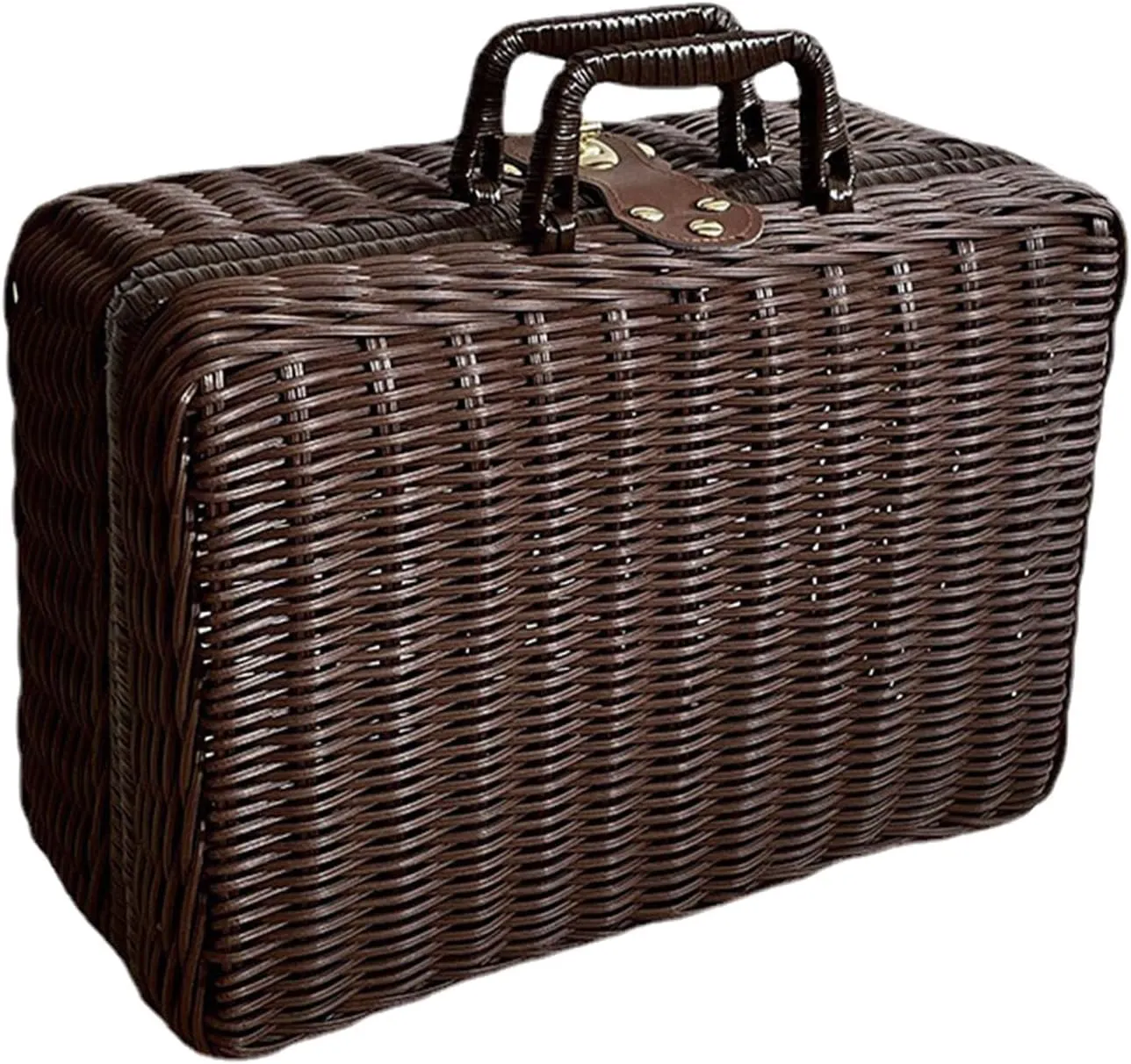 Vintage Rattan Handbag,Picnic Basket,Wicker Hamper for Home, Office, Laundry, DVD, brown, L