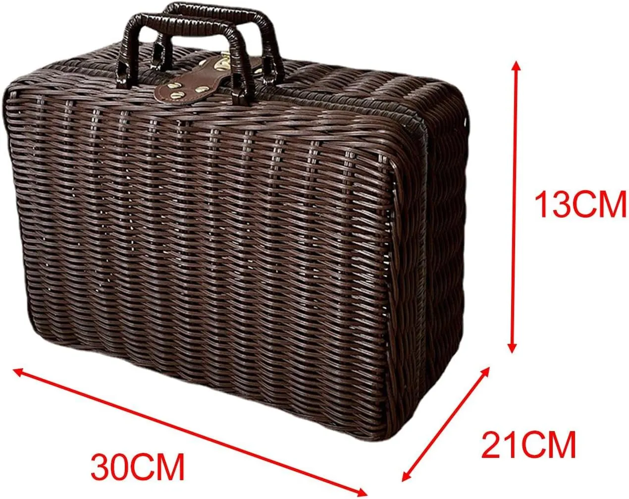 Vintage Rattan Handbag,Picnic Basket,Wicker Hamper for Home, Office, Laundry, DVD, brown, L