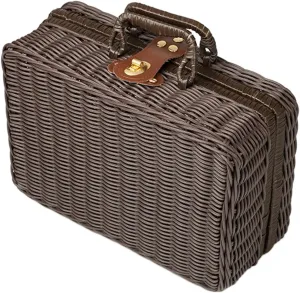 Vintage Rattan Handbag,Picnic Basket,Wicker Hamper for Home, Office, Laundry, DVD, brown, L