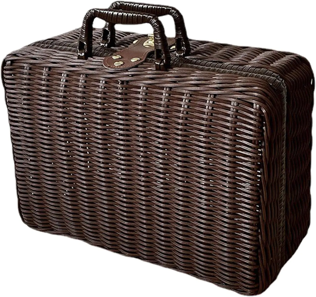 Vintage Rattan Handbag,Picnic Basket,Wicker Hamper for Home, Office, Laundry, DVD, brown, L