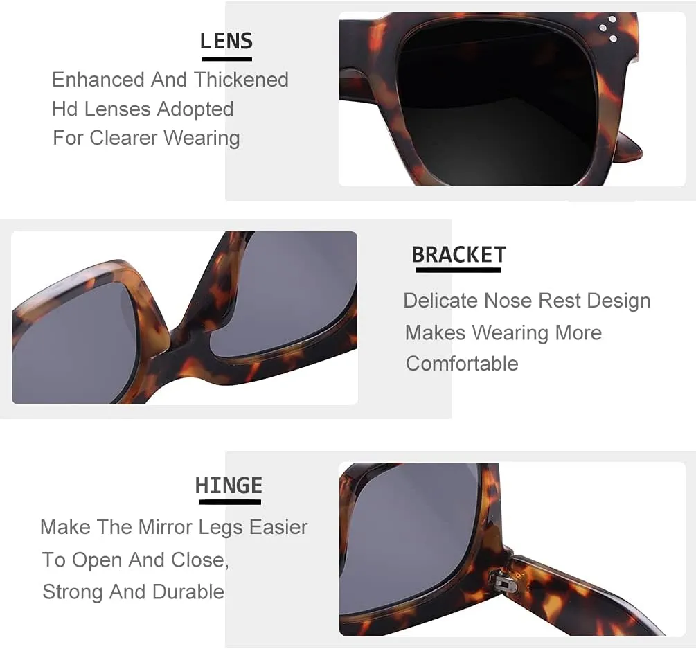 Vintage Women Oversized Sunglasses Designer Luxury Square Sun Glasses UV400 Protection Flat Lens