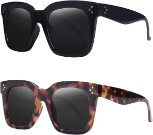 Vintage Women Oversized Sunglasses Designer Luxury Square Sun Glasses UV400 Protection Flat Lens