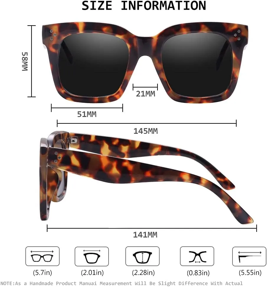 Vintage Women Oversized Sunglasses Designer Luxury Square Sun Glasses UV400 Protection Flat Lens
