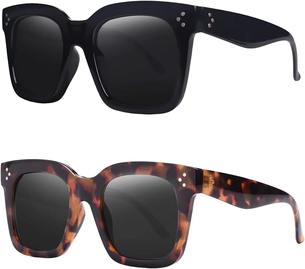 Vintage Women Oversized Sunglasses Designer Luxury Square Sun Glasses UV400 Protection Flat Lens