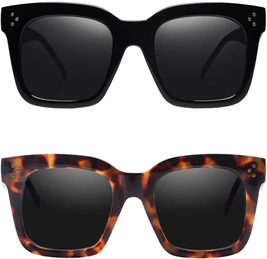 Vintage Women Oversized Sunglasses Designer Luxury Square Sun Glasses UV400 Protection Flat Lens