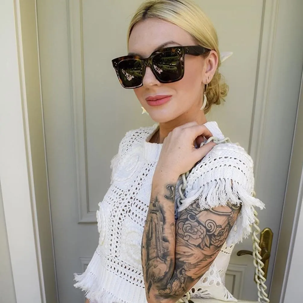 Vintage Women Oversized Sunglasses Designer Luxury Square Sun Glasses UV400 Protection Flat Lens
