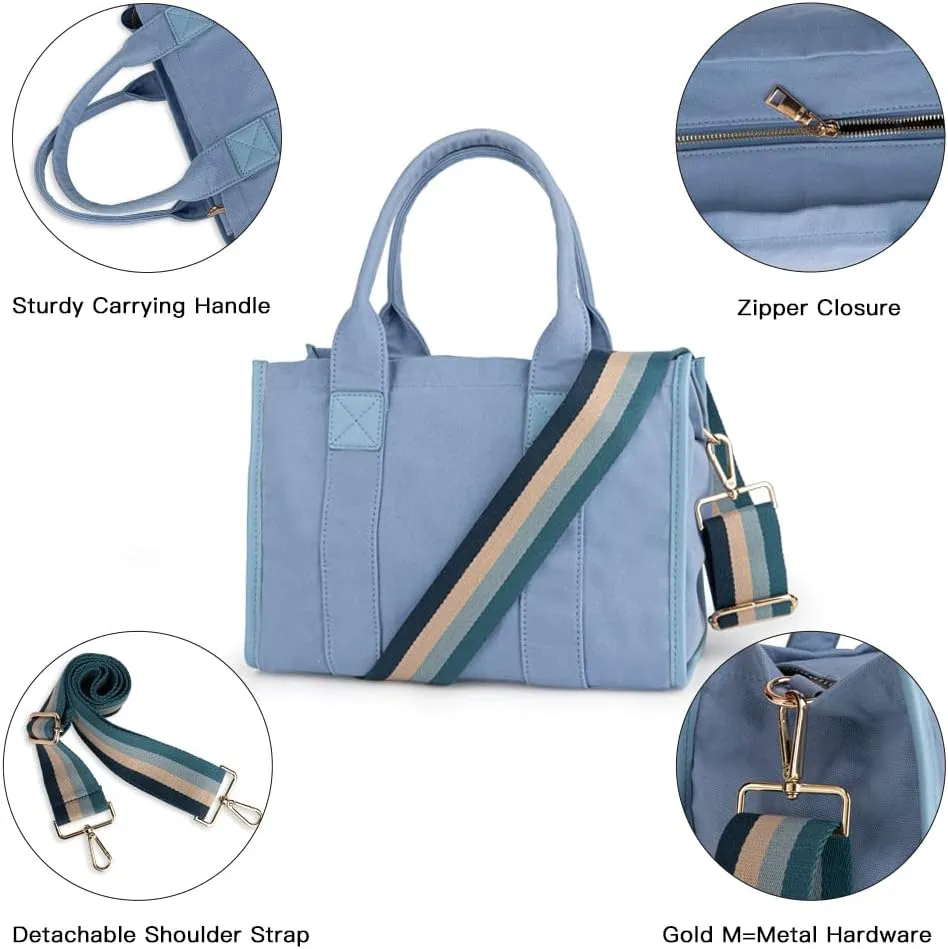 Viva Terry Canvas Tote Bag for Women Casual Crossbody Tote Bag Purse for School and Work with Zipper