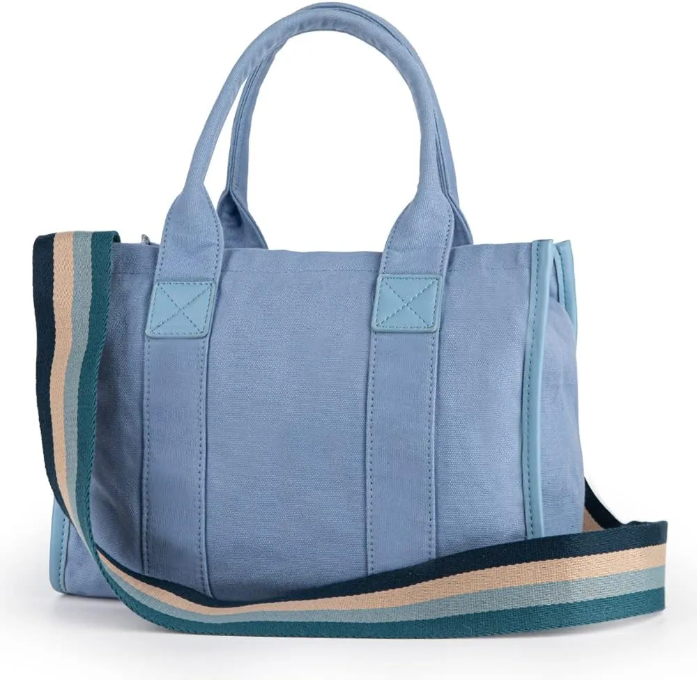 Viva Terry Canvas Tote Bag for Women Casual Crossbody Tote Bag Purse for School and Work with Zipper