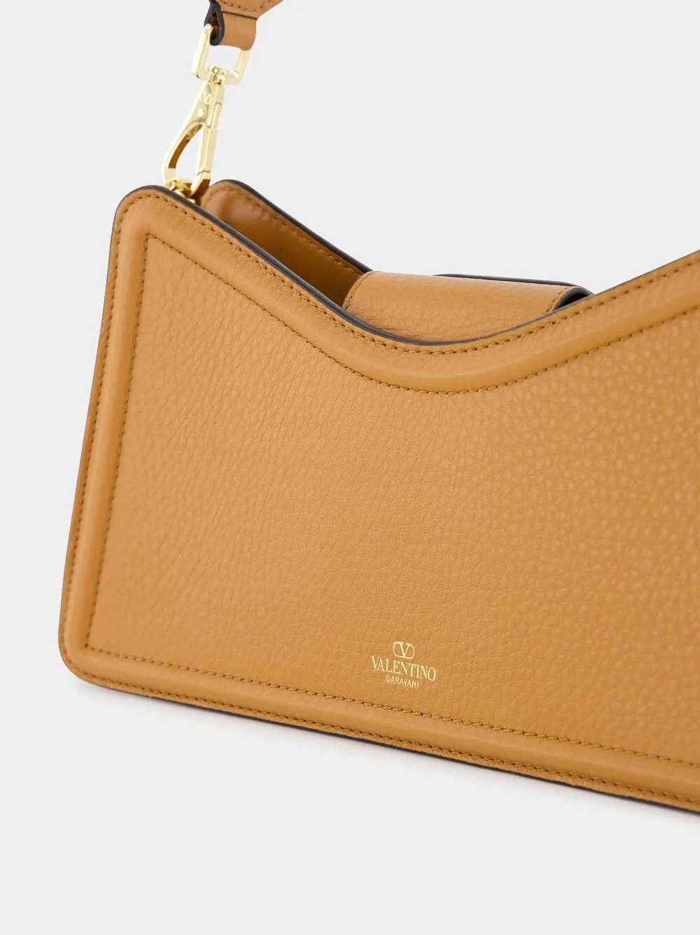 Vlogo Brown Grainy Leather Shoulder Bag