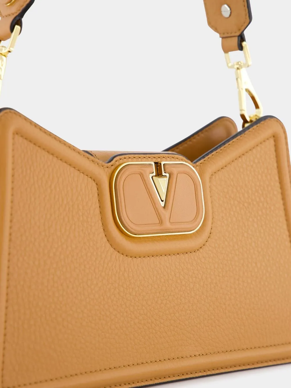 Vlogo Brown Grainy Leather Shoulder Bag