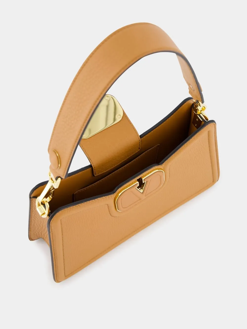 Vlogo Brown Grainy Leather Shoulder Bag