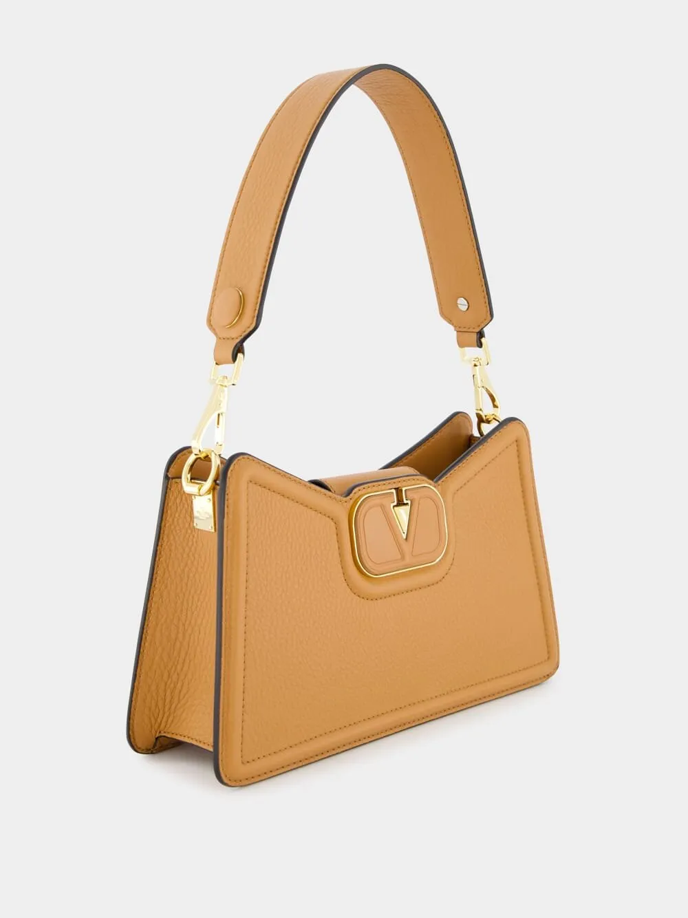 Vlogo Brown Grainy Leather Shoulder Bag