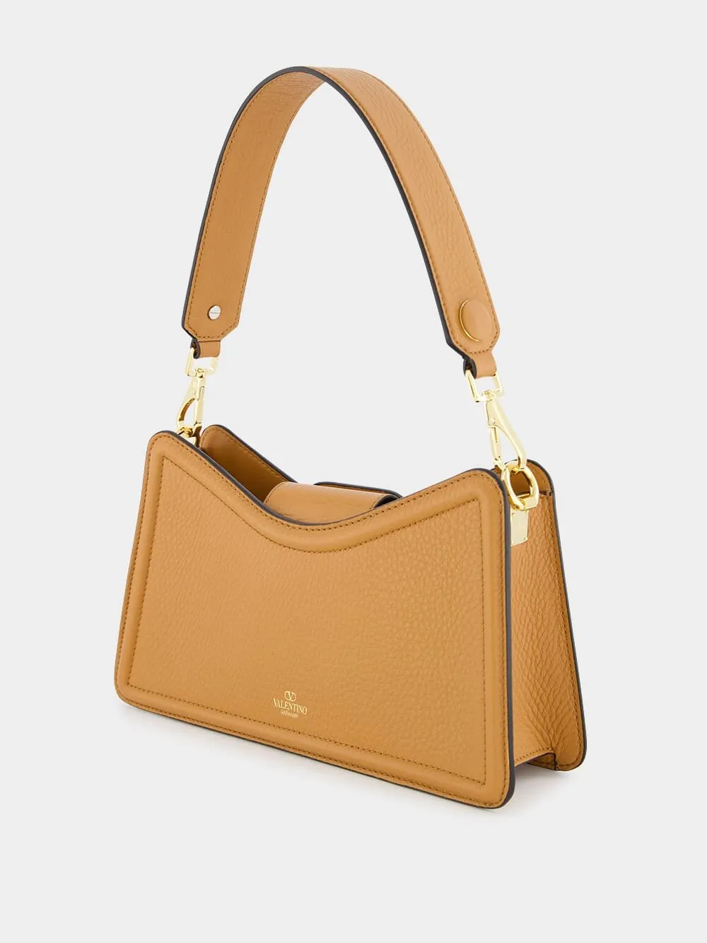 Vlogo Brown Grainy Leather Shoulder Bag