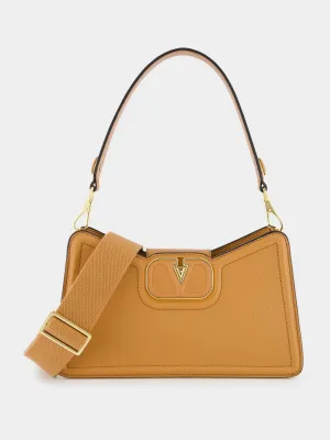 Vlogo Brown Grainy Leather Shoulder Bag