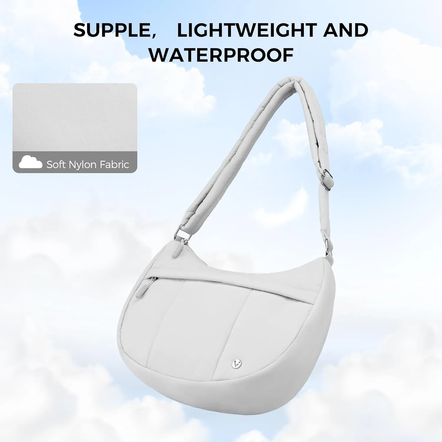 VONAL Puffer Crescent Crossbody Bag for Women Lightweight Nylon Quilted Waterproof Shoulder Purses with Adjustable Strap
