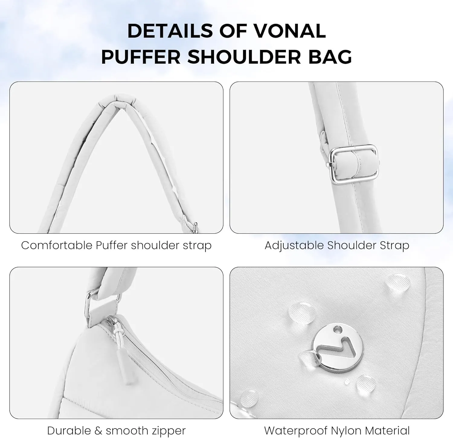 VONAL Puffer Crescent Crossbody Bag for Women Lightweight Nylon Quilted Waterproof Shoulder Purses with Adjustable Strap