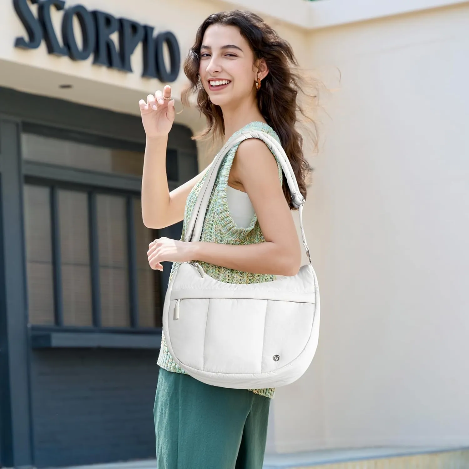 VONAL Puffer Crescent Crossbody Bag for Women Lightweight Nylon Quilted Waterproof Shoulder Purses with Adjustable Strap