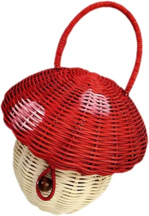 Wakauto Mushroom Rattan Basket Handbag Boys and Girls' Storage Bag Woven Candy Decor Purse Random