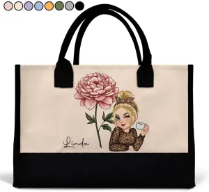 WANDER PRINTS Personalized Canvas Tote Bag - Gift For Women, Mother Day, Valentine, Thanksgiving, Christmas, Birthdays, Anniversary - Birth Month Flowers Bloom Where You're Planted Women