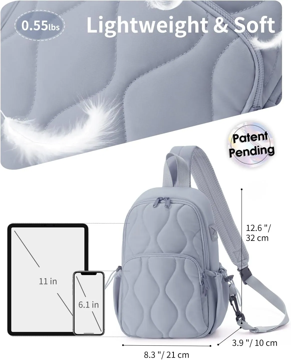 Wandering Nature Sling Bag for Women Lightweight Quilted Crossbody Bag Fits for 11" Tablet with Breathable Back Panel Anti Theft Pocket Padded Strap USB Charge Port, Ideal for Travel, Daily Use