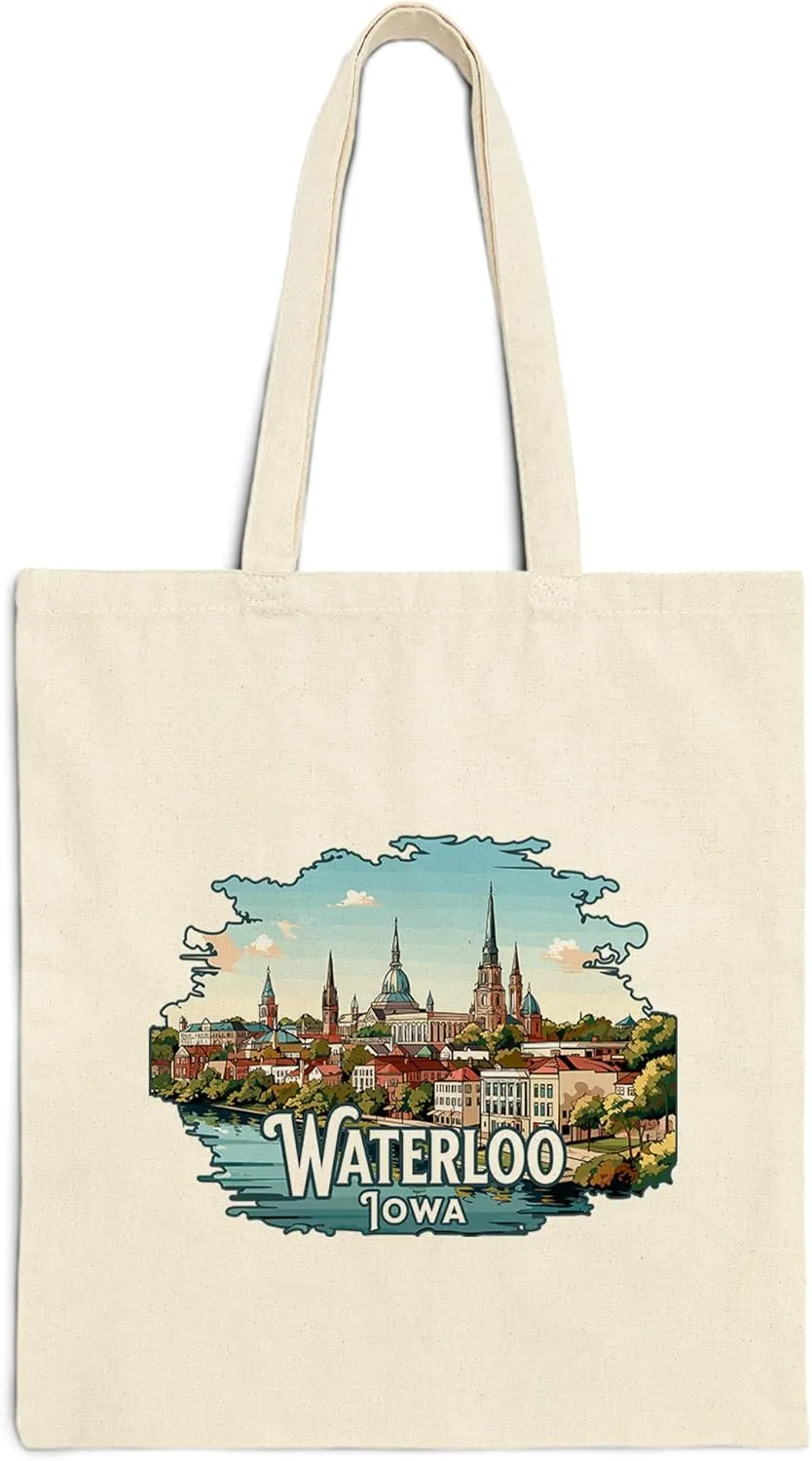 Waterloo Iowa Cotton Tote Bag for Women Men Casual Tote Bag Cloth Canvas Shopping Bags with Handles Cute Bags Everyday Use 15" x 16" Aesthetic Gift ID44997