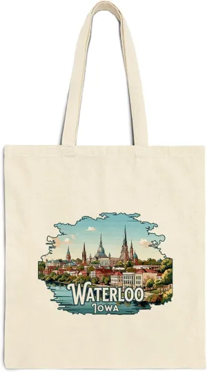 Waterloo Iowa Cotton Tote Bag for Women Men Casual Tote Bag Cloth Canvas Shopping Bags with Handles Cute Bags Everyday Use 15" x 16" Aesthetic Gift ID44997