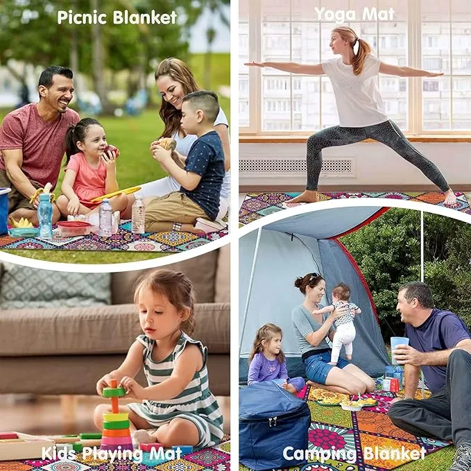 Waterproof Picnic Blankets Foldable & Portable 80''x80'' Boho Picnic Mat for Outdoors, Large Washable Picnic Blanket for Travel Camping Beach, Park Grass Picnic Blanket Accessories for Adults