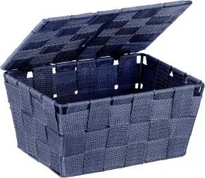 WENKO Adria Storage Basket with Lid Dark Blue Polypropylene 19 x 10 x 14 cm Dark Blue
