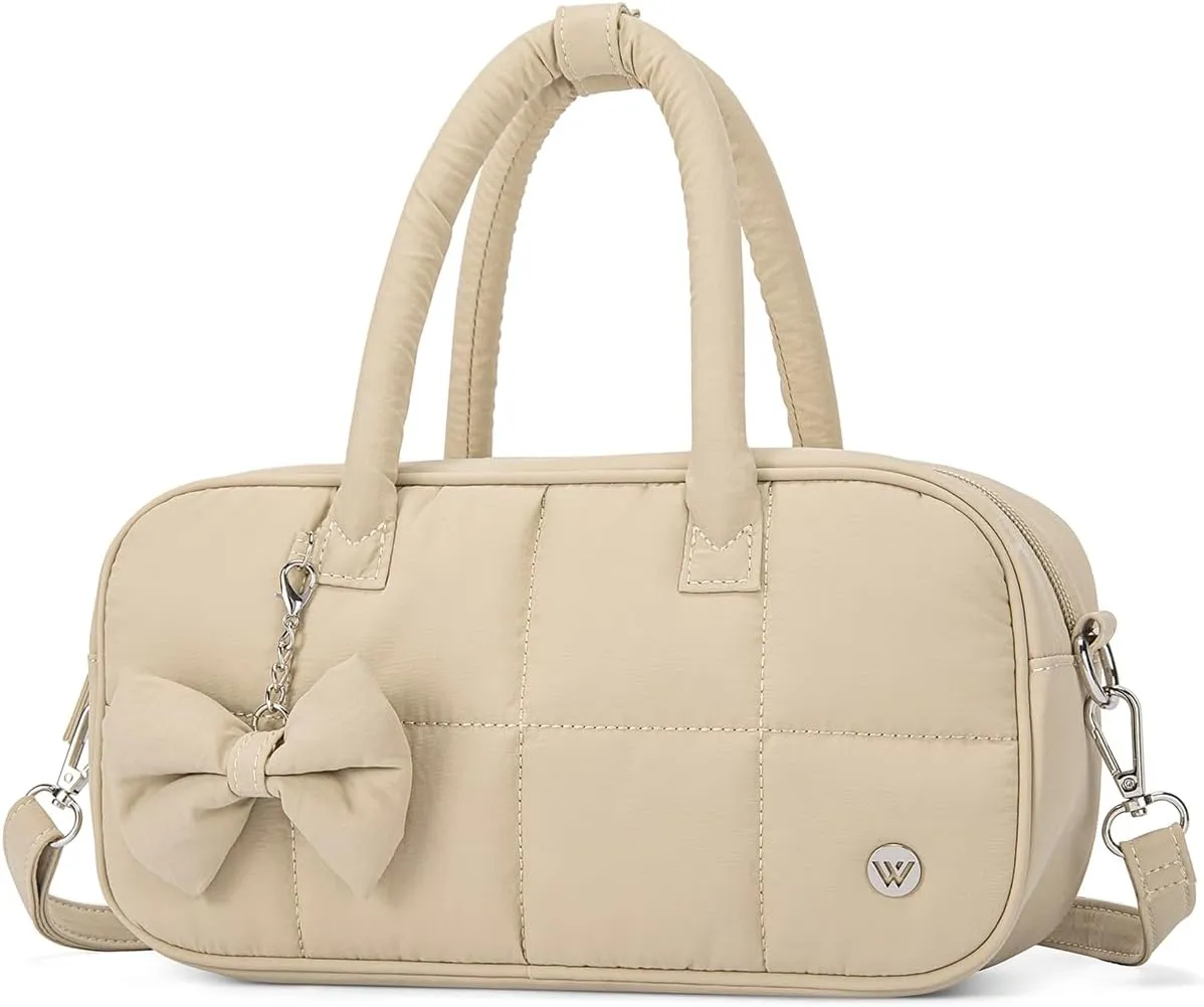 WESTBRONCO Puffer Crossbody bags for Women Quilted Shoulder Handbags, Puffy Cosmetic Makeup Bag Organizer w/Cute Ornament