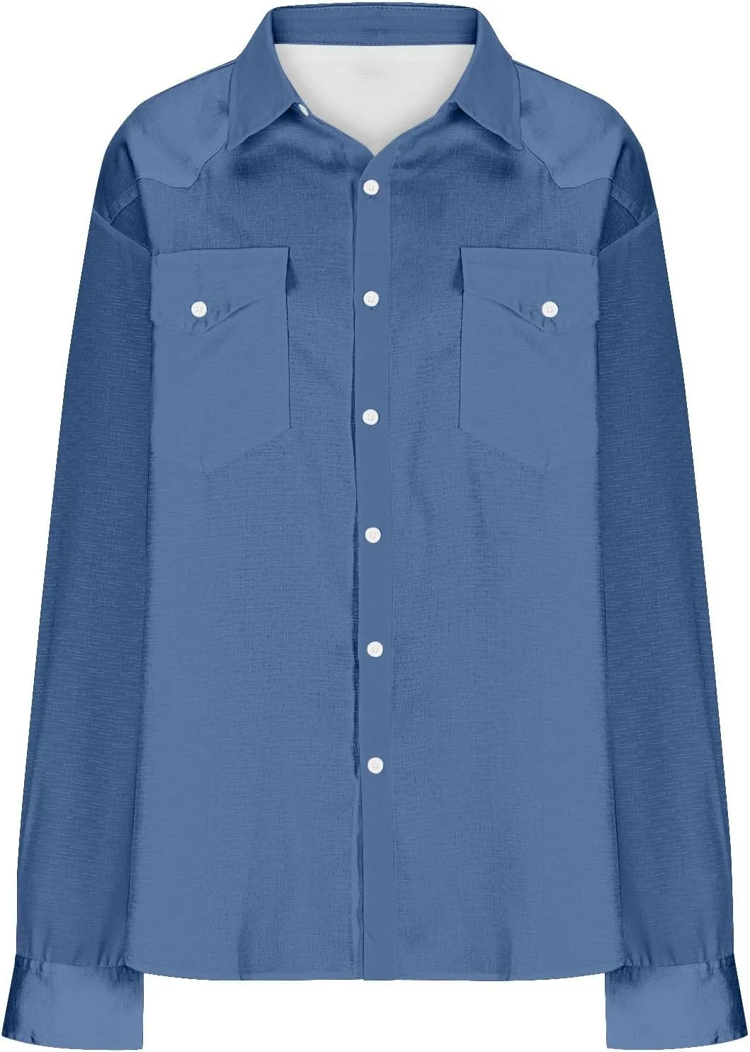 Western Cowboy Shirts for Men Pearl Snap Button Down Cotton Work T-Shirt Men's Casual Shirt Jacket with Two Pockets