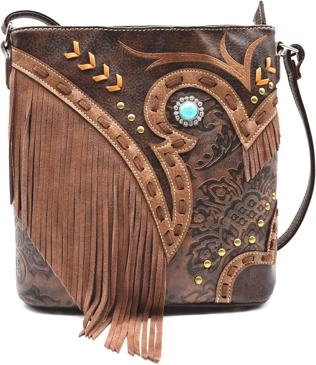 Western Cowgirl Fashion Style Leather Fringe Crossbody Handbags Women Purse Country Everyday Shoulder Bag