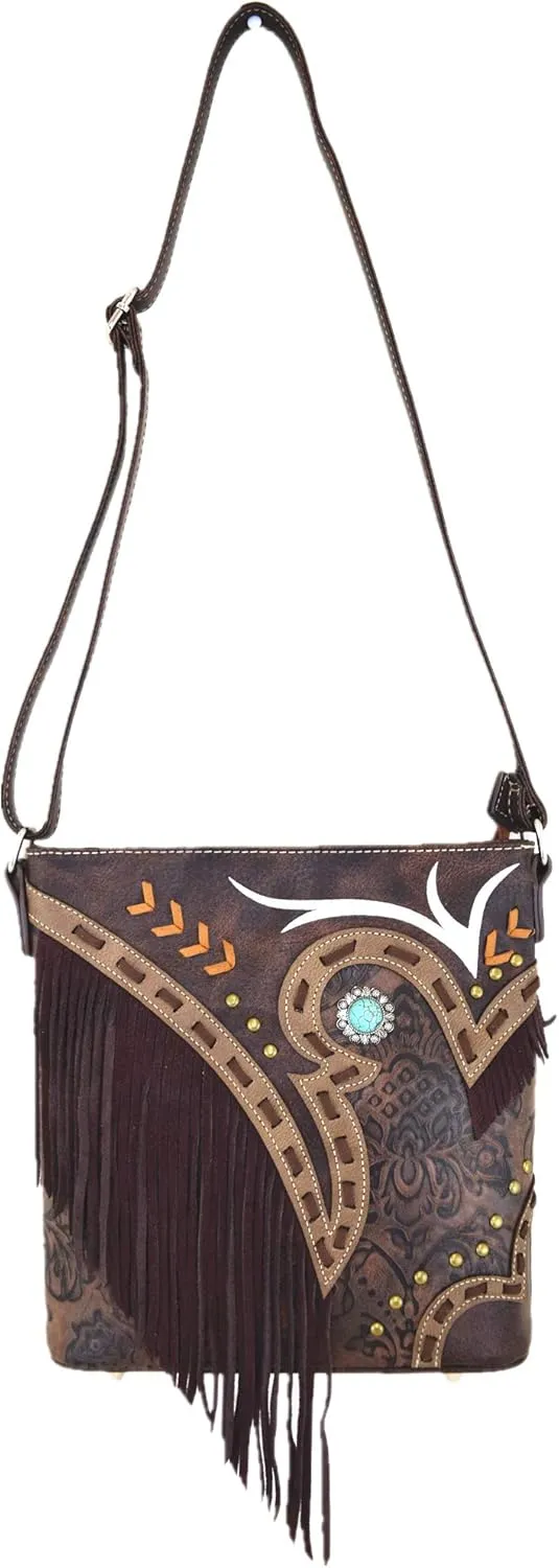 Western Cowgirl Fashion Style Leather Fringe Crossbody Handbags Women Purse Country Everyday Shoulder Bag