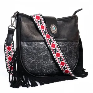 Western Crossbody Handbag for Women, PU Leather Vintage Hobo Fringe Tassel Shoulder Bag