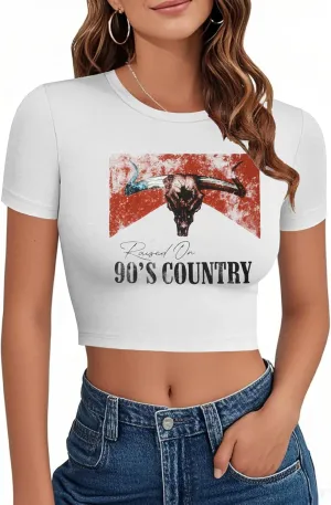 Western Shirts for Women Cowgirl Tshirt Cowboy Country Concert Outfits Summer Slim Shirt Sexy Crop Tops for Girls