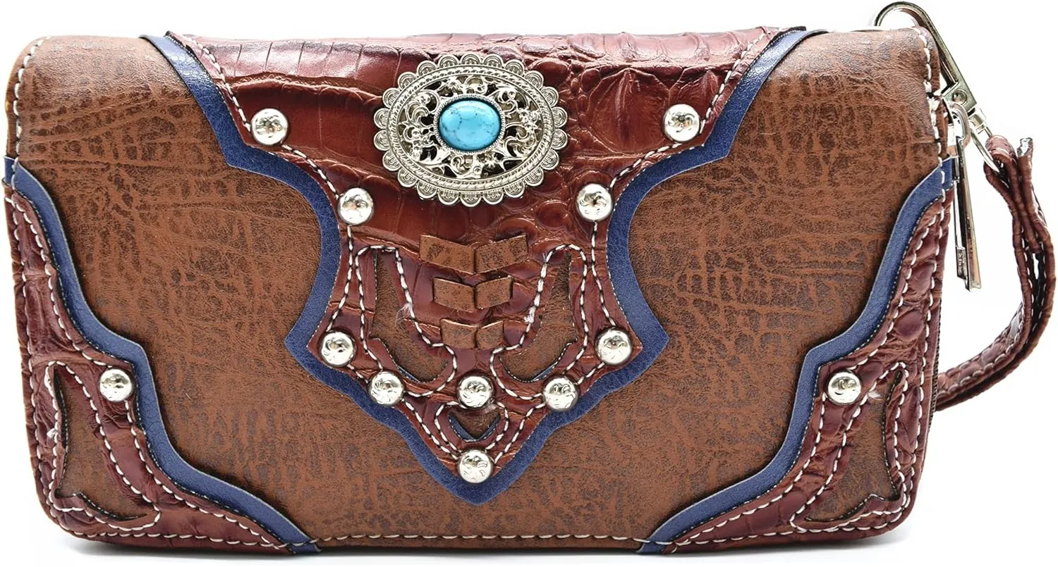 Western Style Cowgirl Woven Fringe Crocodile Gorgeous Purse Conchos Tote Country Women Handbag Shoulder Bags Wallet Set