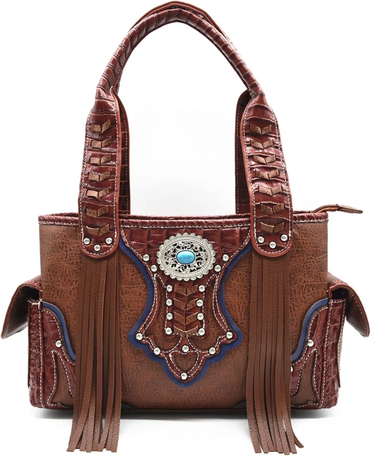 Western Style Cowgirl Woven Fringe Crocodile Gorgeous Purse Conchos Tote Country Women Handbag Shoulder Bags Wallet Set