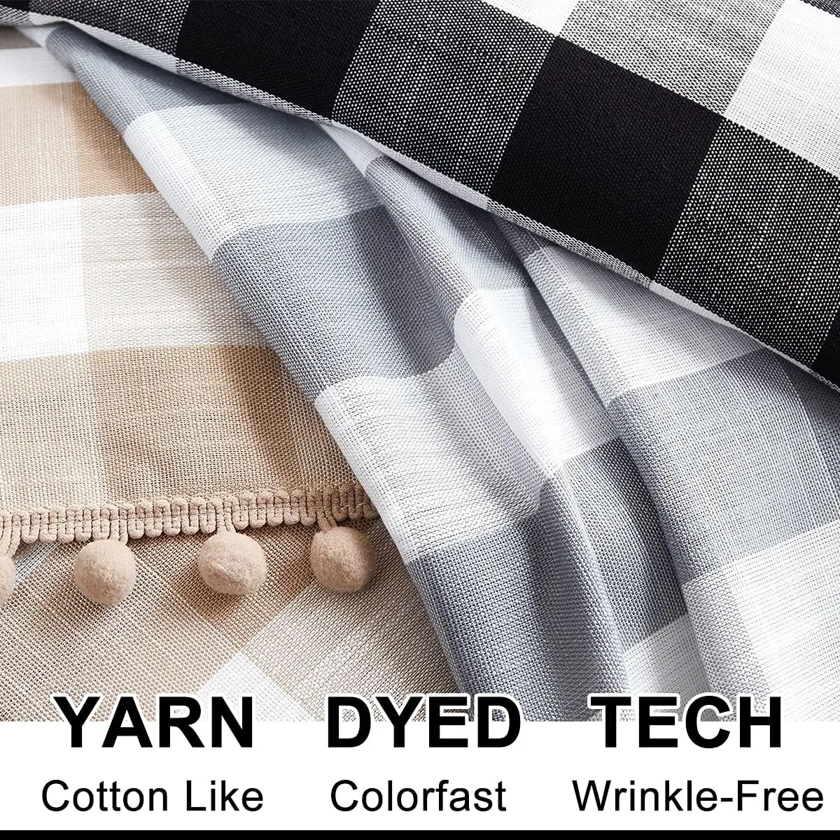 White Grey Buffalo Check Curtains 84inch Long Farmhouse Gingham Linen Semi Sheer Rustic Drapes Window Treatment Sets for Living Room Bedroom 2 Panels Rod Pocket