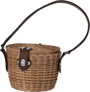 Wicker Basket Bag Braided Bag with Leather Strap Women's Bag Made of Wicker Shoulder Bag Beach Bag, Honey yellow (natural colour of willow)