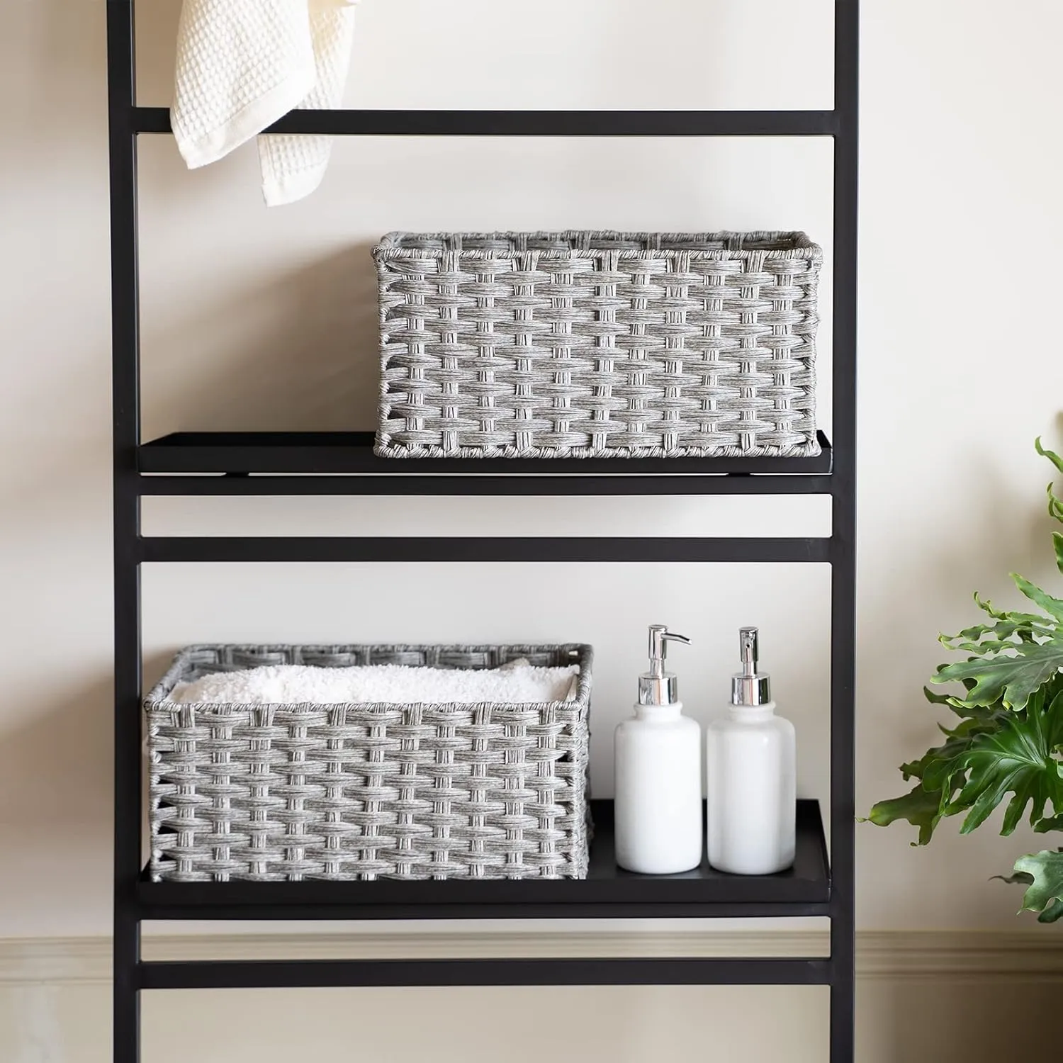 Wicker Baskets 2 Pack - Large Storage Basket With Handles, Waterproof, for Organizing - 15" and 14" Medium, Grey