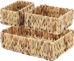 Wicker Baskets for Organizing, Woven Storage Baskets for Shelves, Water Hyacinth Wicker Baskets for Storage, Decorative Shelf Baskets for Pantry, Set of 3 (Large, Medium, and Small)