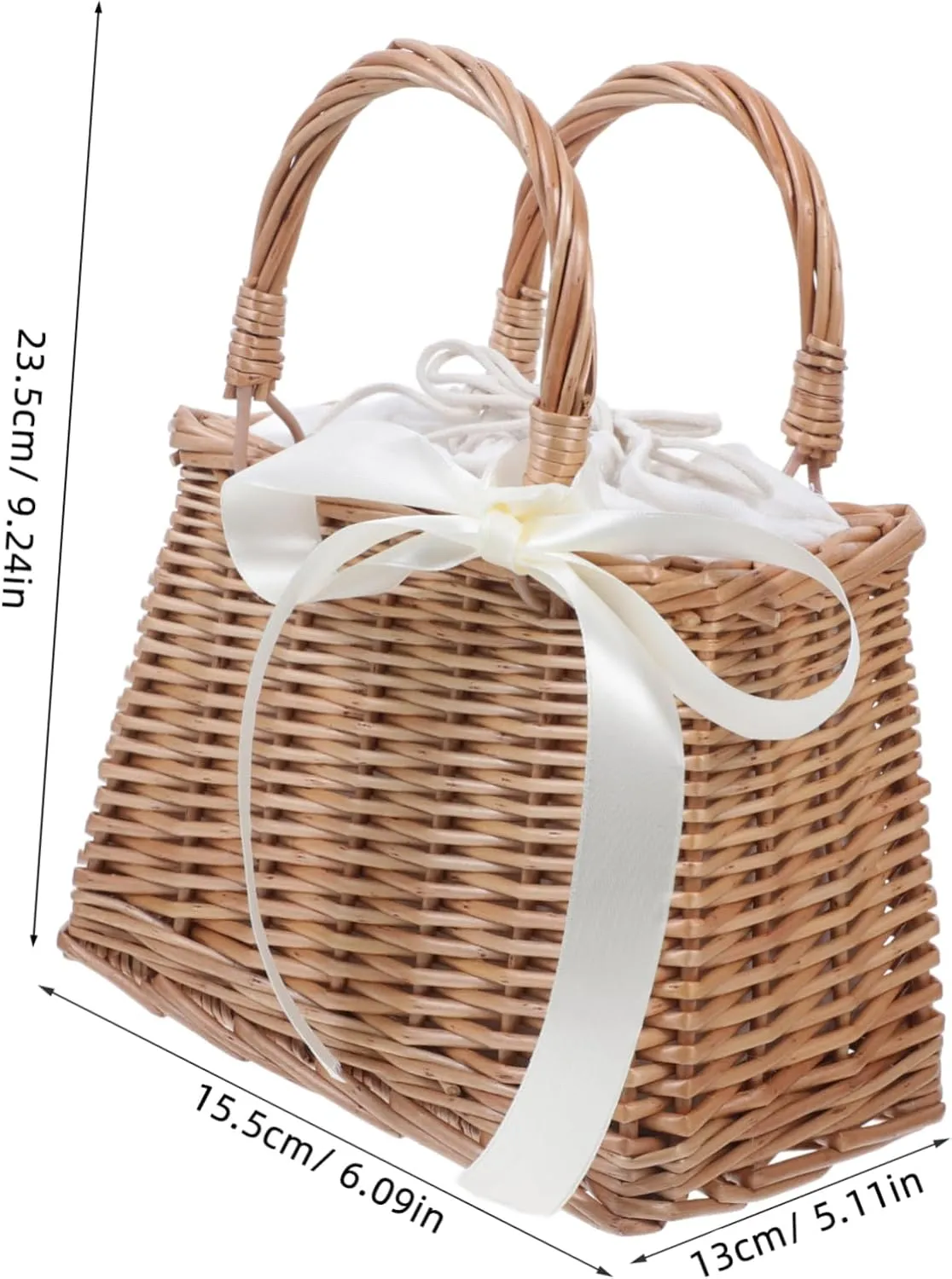 Wicker Handbag Woven Rattan Storage Basket Wedding Flower Girl Baskets Boho Beach Bag Straw Tote Women Summer Clutch Purse with White Ribbon and Top Handles