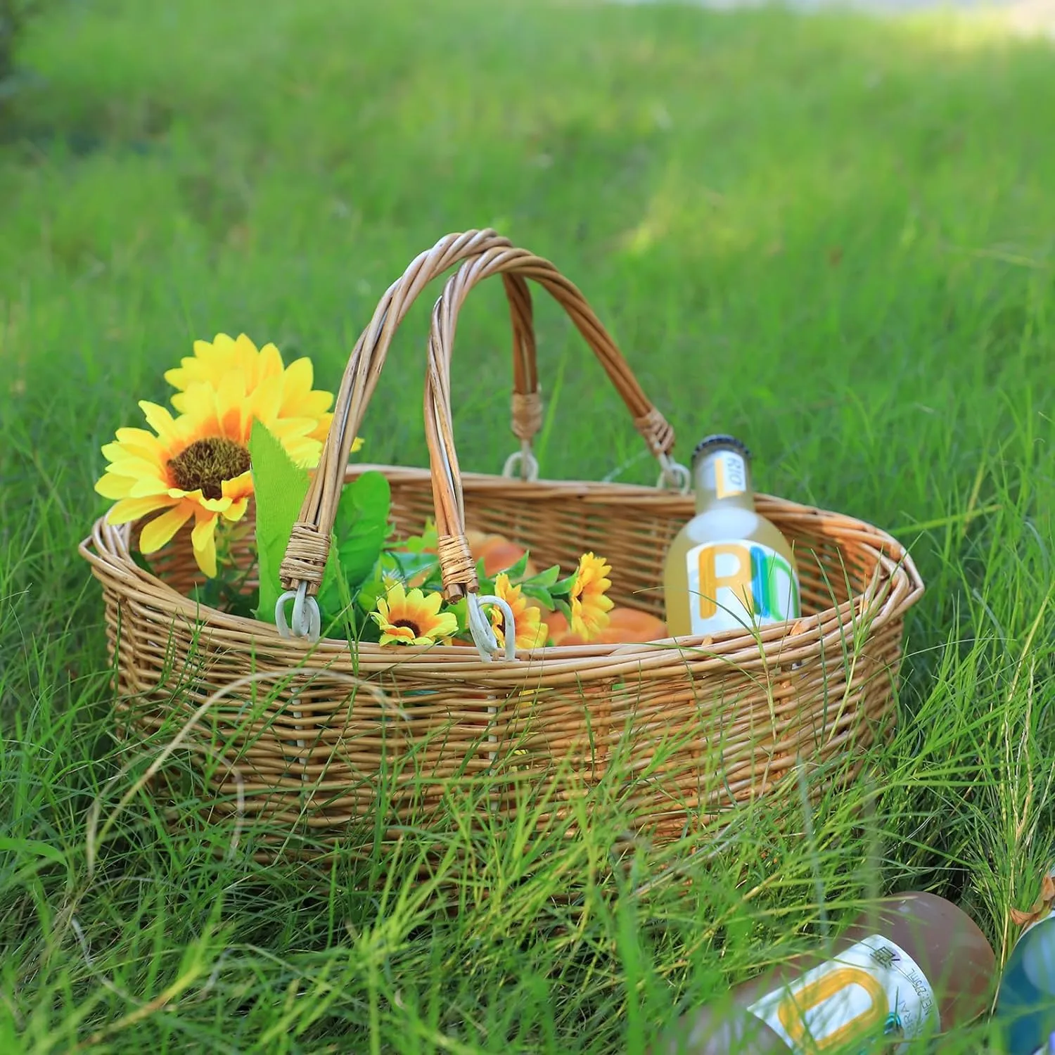 Wicker Picnic Baskets with Handles.Kingwillow. (Natural)