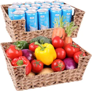 Wicker Storage Basket 2 Pack, Large 15" Waterproof Plastic Baskets for Organizing, Open-Front Storage Baskets for Shelves